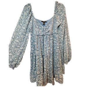 ❗️5/$25 SALE F21 Blue Floral Long Sleeve Sheer Dress